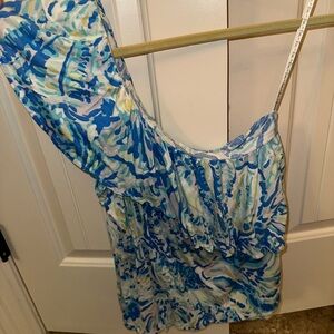 Lilly Pulitzer Blue and White Ruffled Blouse
